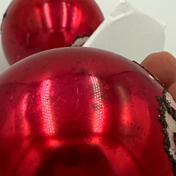 2 Vintage Austrian Plastic Cap Mica Christmas glass Ornaments Red Round Flower 2 - Picture 2 of 16